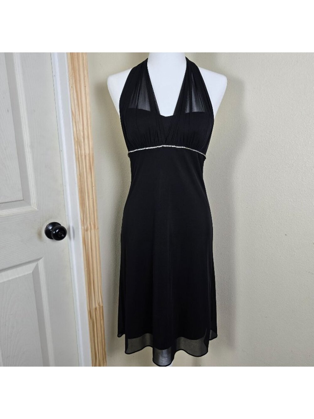 Y2K Betsy & Adam Linda Bernell Womens Black Illusion Halter Cocktail Dress 6